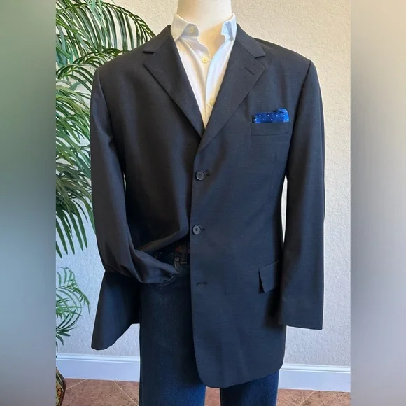MENS BROOKS BROS BLAZER SIZE 46L LONG GRAY SPORT COAT WORSTED WOOL SUIT JACKET